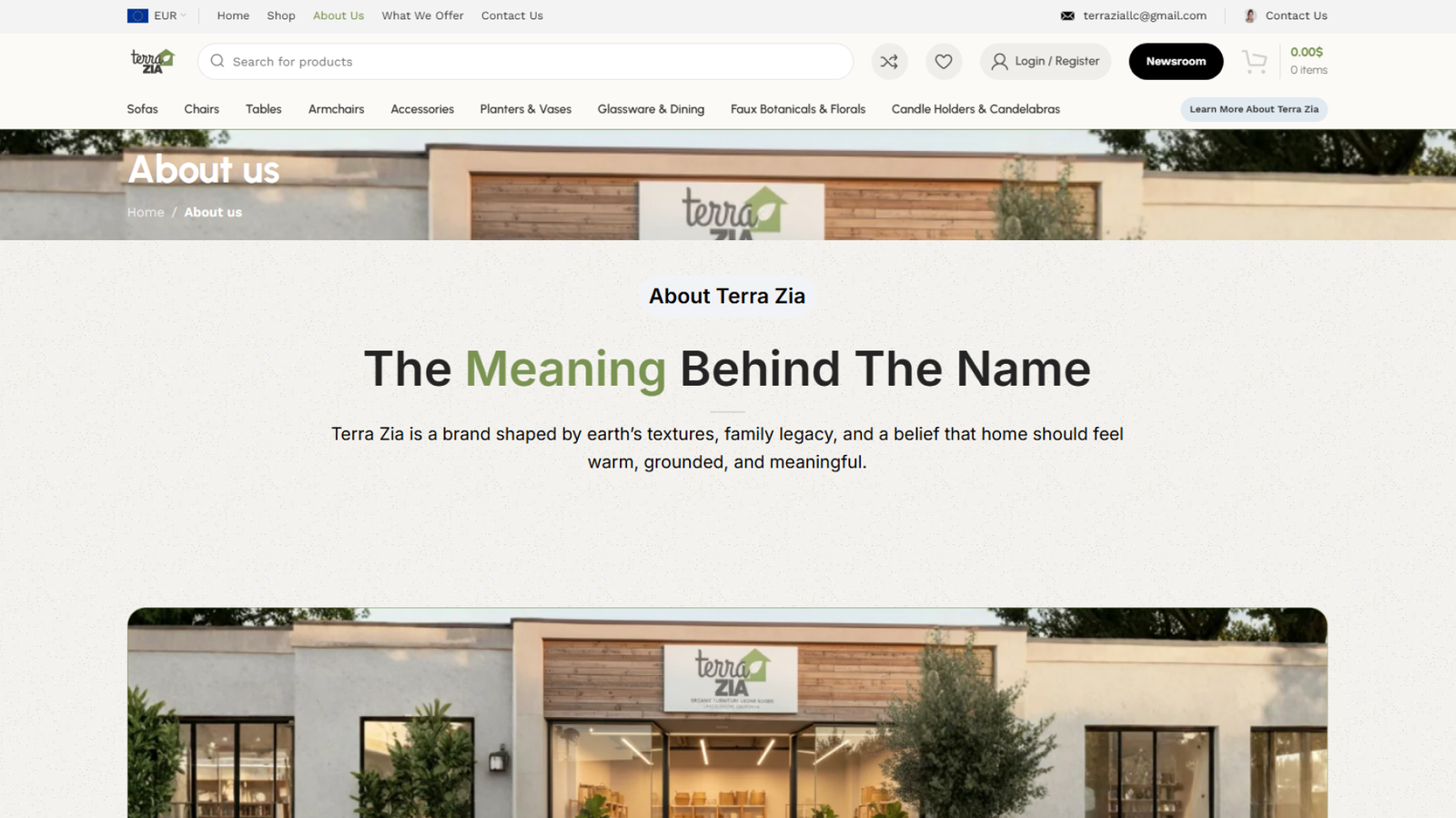 Terra Zia About Us page designed by Anine® Agency