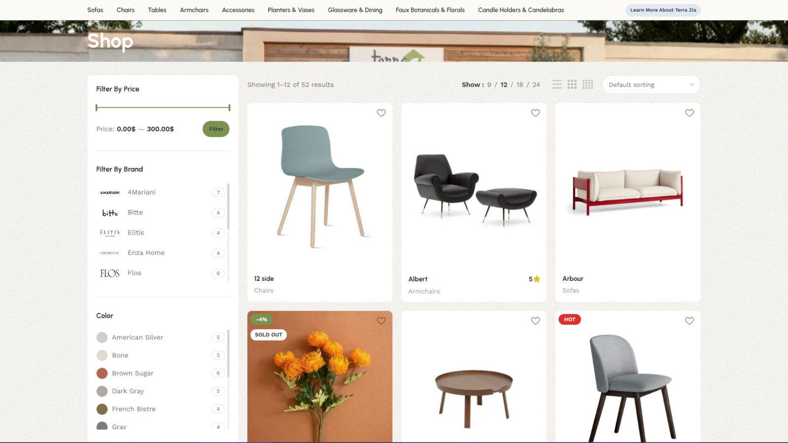 Terra Zia shop and collection page designed by Anine® Agency