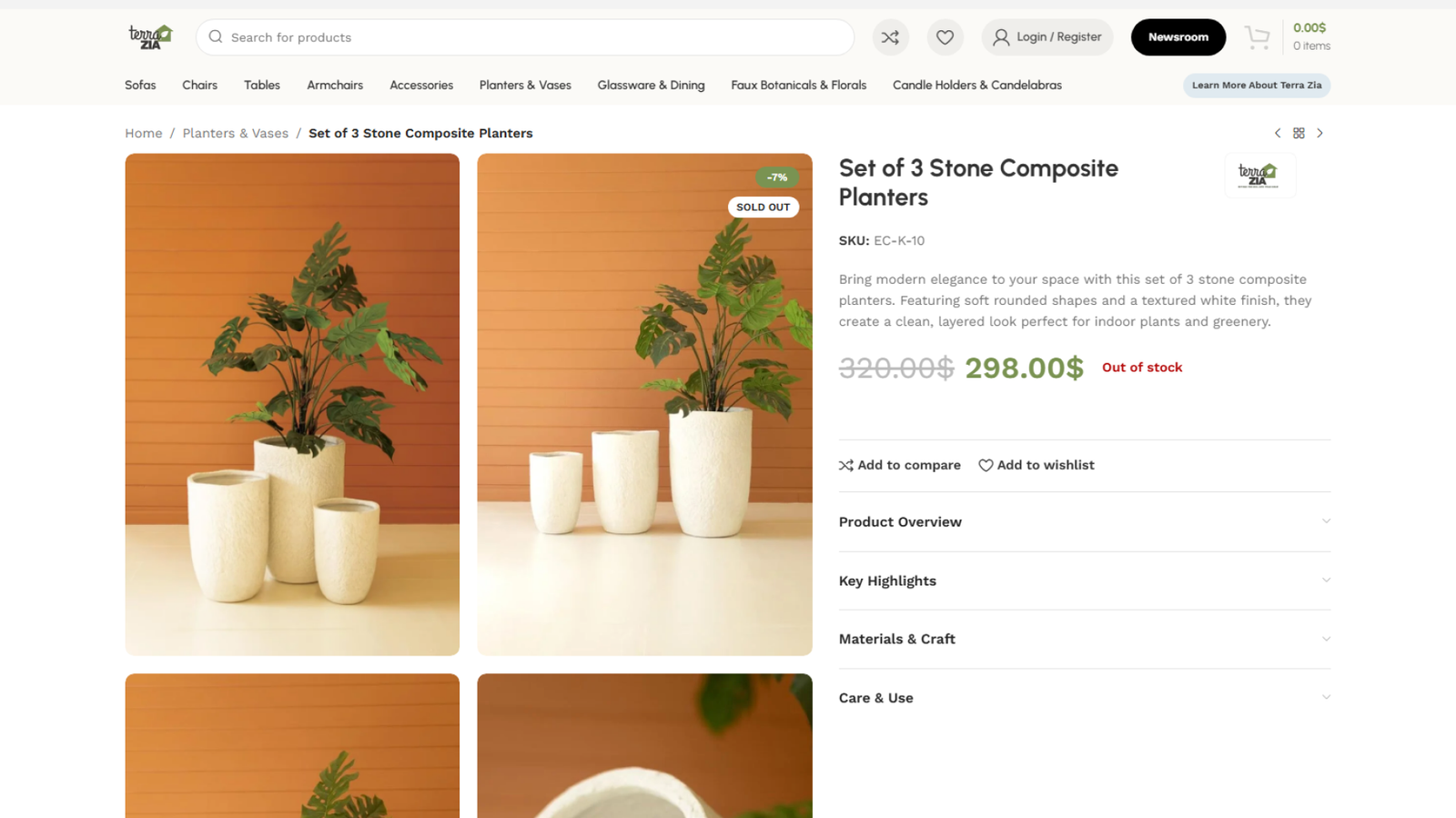 Terra Zia product detail page designed by Anine® Agency